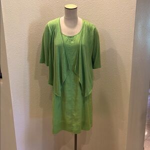 J.Jill Lime Green Linen Tank Dress with lightweight Waterfall Cardigan Set S
